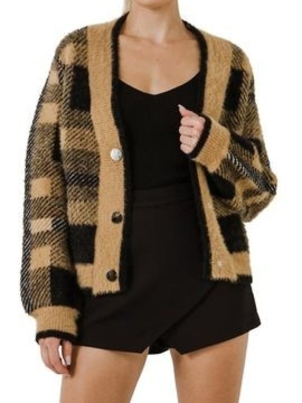 English Factory Check Cardigan Sweater Size Medium